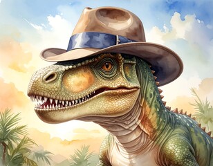 Dinosaur in a hat, artistic portrait