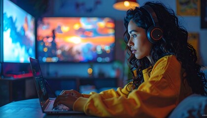 Obraz premium Woman gaming at night (1)