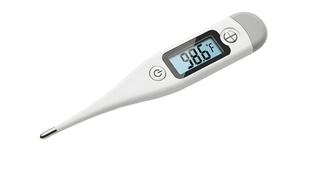 Digital thermometer displaying 98.6 degrees Fahrenheit isolated PNG with Transparent Background
