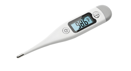 Digital thermometer displaying 98.6 degrees Fahrenheit isolated PNG with Transparent Background