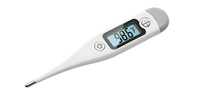 Digital thermometer displaying 98.6 degrees Fahrenheit isolated PNG with Transparent Background