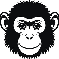 Fototapeta premium Black monkey face vector silhouette chimpanzee primate