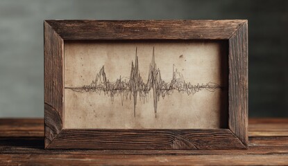 Framed, vintage-toned sound wave graphic