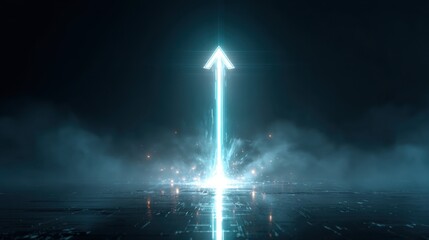 Dynamic Ascent: A luminous arrow pierces through a dark, smoky environment, illuminating a path toward progress, symbolizing aspiration and the drive for advancement.