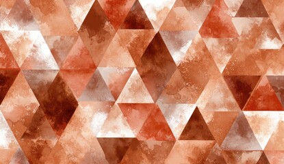 Abstract geometric pattern of overlapping triangles in shades of terracotta, rust, and beige, with watercolor-like washes