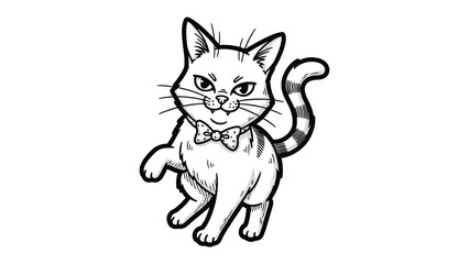 Elegant Feline in Formal Attire: A sophisticated cat, adorned with a bow tie, strikes a pose in an illustration, exuding a charming personality and a touch of playfulness.