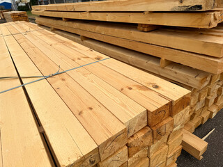 Wooden planks in a hardware store warehouse