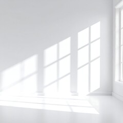 Fototapeta premium Sunlight casts shadows on a white room