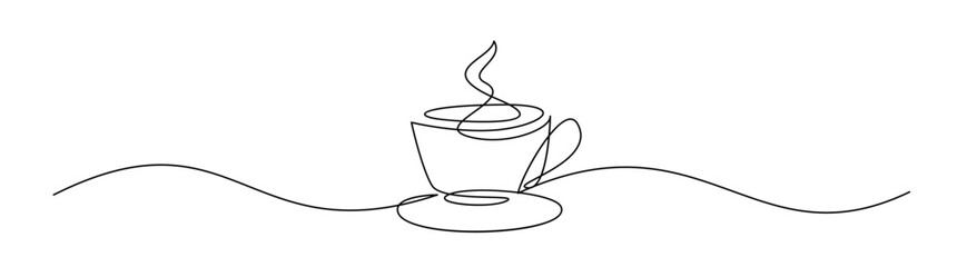 Coffee cup one line art drawing illustration