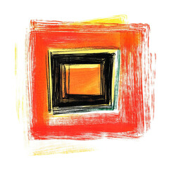 Abstract square with nested squares in orange, yellow, and black