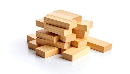 Stack of light-tan wooden blocks on white background
