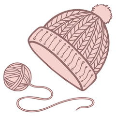 Illustration of a knitted hat and a ball of yarn