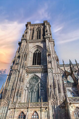 Strasbourg in France, the Notre-Dame cathedral in the old city center
