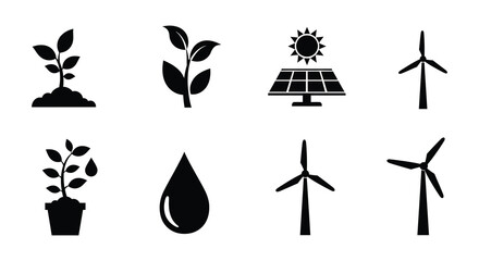 Renewable energy sources and nature plants water sun and wind power