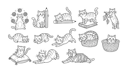 Playful Cat Collection: A delightful collection of playful cats, each captured in unique, hand-drawn poses. Capturing the essence of feline charm.