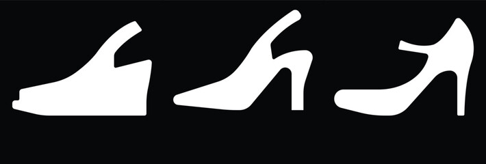 Obraz premium Art & IllustrationLadies shoes icon set.women's shoes footwear and elegant style and design trends.wedge heels sketch icon line art vector illustration..leather shoes heel icon black and white icon se