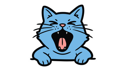 Yawning Cartoon Cat: A cute, cartoon blue cat, mid-yawn, its pink tongue playfully visible, exuding a sense of whimsy and lightheartedness, perfect for conveying a fun mood.
