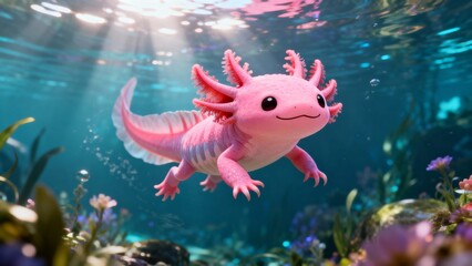 Playful Underwater Axolotl With a Fantasy Vibe