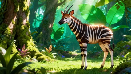 Mystical Okapi Amid Verdant Forest Beauty