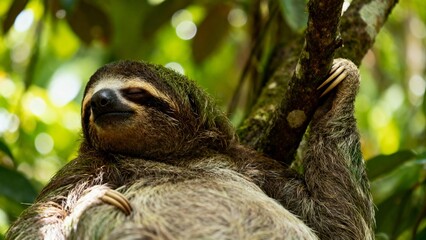 Cute Sloth Sleeping in Tropical Forest