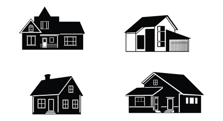 Fototapeta premium Simple black and white silhouettes of various house architectural styles