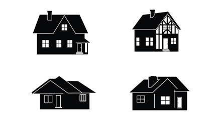 Fototapeta premium Simple black silhouettes depicting four different styles of houses