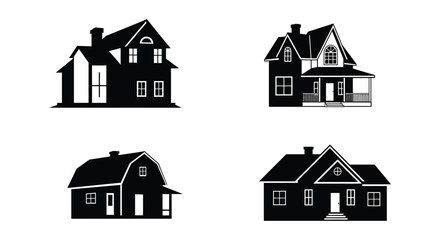 Fototapeta premium Simple black silhouettes of four different house designs are shown