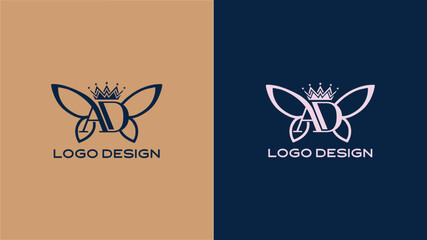 Elegant AD butterfly crown logo design with luxury initials and modern branding concept for fashion, beauty, jewelry, boutique, and premium lifestyle businesses