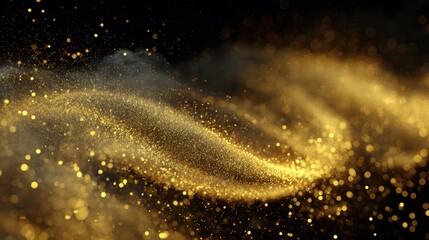 Abstract Golden Glitter Particles on Black Background