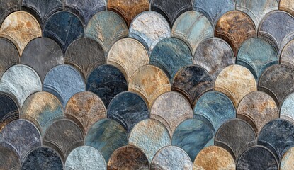 Fish scale tile pattern in various muted tones
