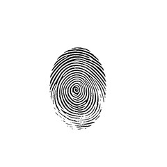 Single Black Fingerprint Icon: High-Contrast, Detailed Swirl Pattern on White Background