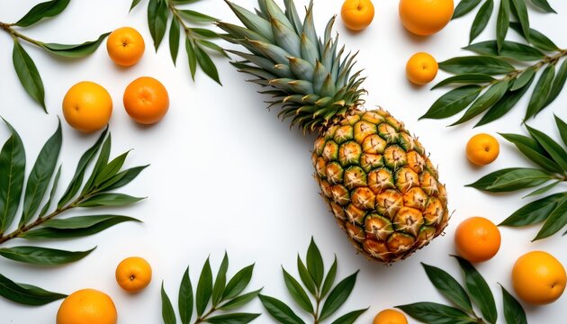 A vibrant and fresh display of tropical fruits set against a clean white background, evoking a sense of healthfulness and abundance