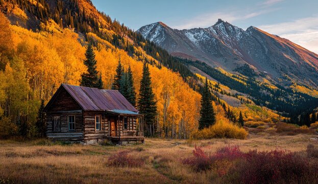 Rustic cabin nestled in autumnal mountain valley (7)