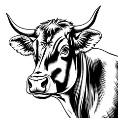 Black and White Cow Head Illustration: Detailed Line Art of a Hereford Cow