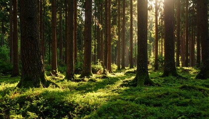 Fototapeta premium Sunlight filtering through a dense forest (3)