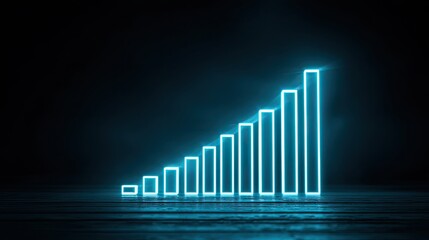 Futuristic Neon Graph Displaying Growth Against Dark Background for Business and Financial Concepts