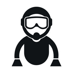 Black Silhouette of a Person Wearing Scuba Diving Gear on White Background