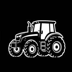 White Tractor Silhouette on Black Background: Simple, Bold, Farm Equipment Icon