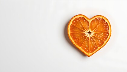 A slice of orange with the segment intact, cut in half to reveal the inner flesh, is displayed in the center against a white background
