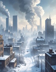 Snowy Industrial Cityscape.
