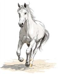 Obraz premium White horse in action, sketch style
