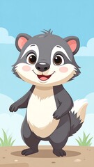 Fototapeta premium Cute cartoon badger in a landscape