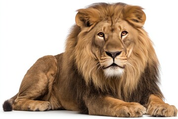 Fototapeta premium Full shot of a majestic lion, lying down