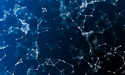 Abstract network of glowing white dots and lines on blue background