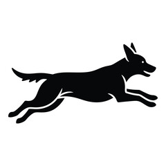 Silhouette of a dynamic dog running with full body in motion canine silhouette art