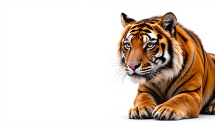 Obraz premium A majestic tiger sitting upright on its hind legs with one paw extended forward