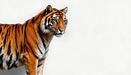 Obraz premium A close up portrait of a majestic tiger in its natural habitat, standing confidently against a white background