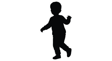 Silhouette of a young child with arm raised in a playful gesture