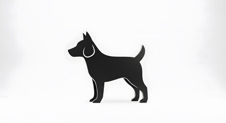 Silhouette of a black dog standing on a white surface side view.