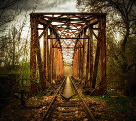 Rusty Railway Bridge in Forest
